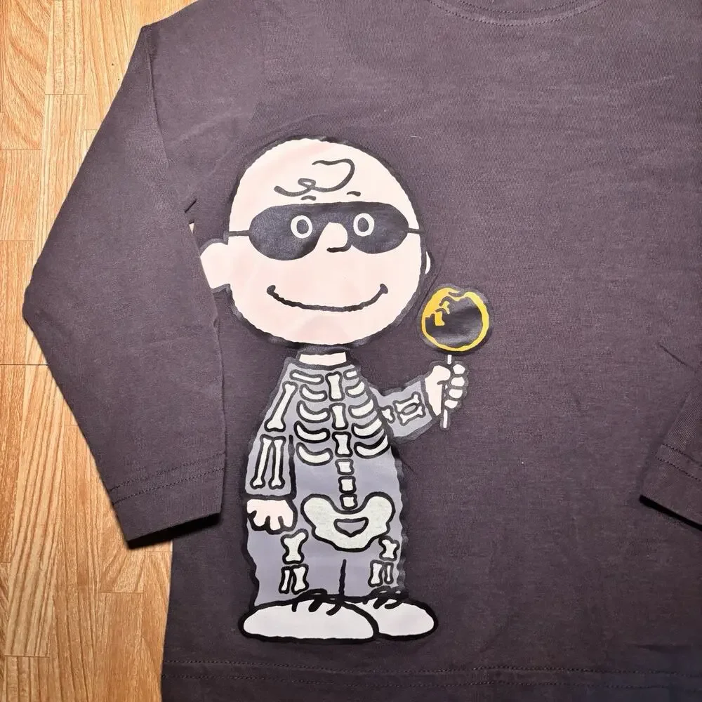 Hanna Andersson Peanuts Charlie Brown Skeleton Halloween Shirt Toddler 90cm 3T